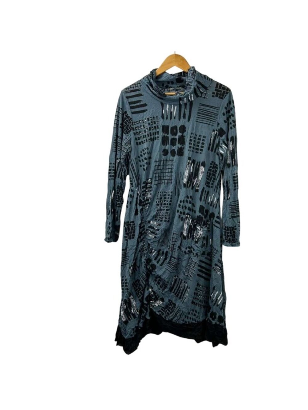 Chalet Et Ceci Women's Large Blue Abstract Stretch Long Sleeves Tunic Dress